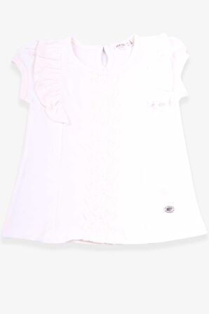 Breeze Kız Çocuk Tişört Fırfırlı Güpürlü 3-8 Yaş, Ekru