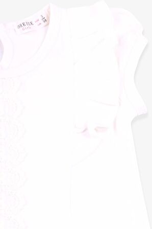 Breeze Kız Çocuk Tişört Fırfırlı Güpürlü 3-8 Yaş, Ekru