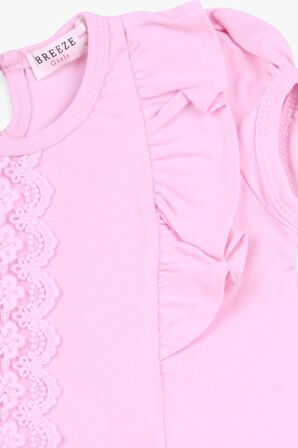 Breeze Kız Çocuk Tişört Fırfırlı Güpürlü 3-8 Yaş, Pudra