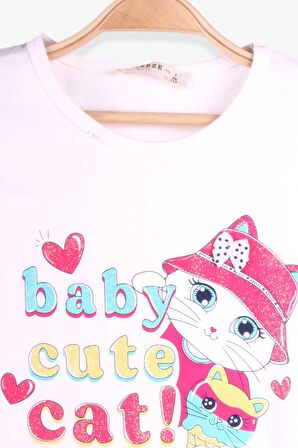 Breeze Kız Çocuk Taytlı Takım Yavru Kedicik Baskılı 1.5-5 Yaş, Ekru