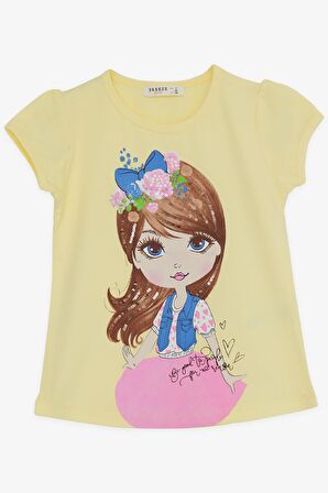 Breeze Kız Çocuk Taytlı Takım Pullu Kız Baskılı 3-8 Yaş, Sarı