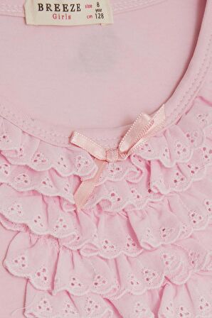 Breeze Kız Çocuk Tişört Güpürlü 4-8 Yaş, Pudra
