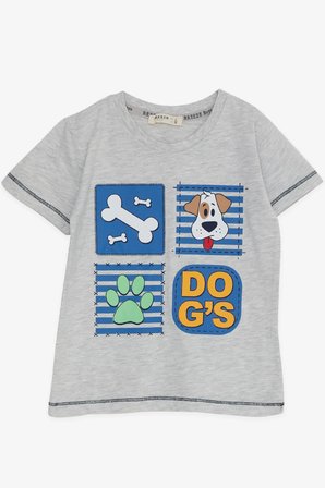 Breeze Erkek Çocuk Şortlu Takım Sevimli Köpekçik 1-4 Yaş, Açık Gri Melanj