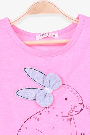 Breeze Kız Çocuk Taytlı Takım Tavşan Baskılı 2-6 Yaş, Neon Pembe