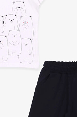 Breeze Erkek Bebek Şortlu Takım Kutup Ayıcık Baskılı 9 Ay-3 Yaş, Beyaz