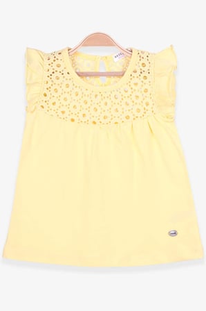 Breeze Kız Çocuk Tişört Dantelli 4-8 Yaş, Sarı