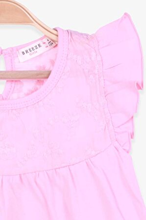 Breeze Kız Çocuk Tişört Dantelli 4-8 Yaş, Pudra