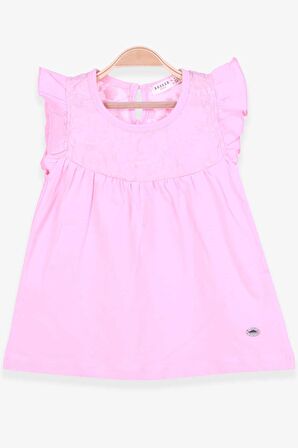 Breeze Kız Çocuk Tişört Dantelli 4-8 Yaş, Pudra