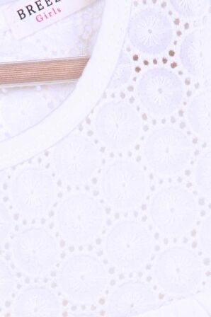 Breeze Kız Çocuk Tişört Dantelli 4-8 Yaş, Ekru
