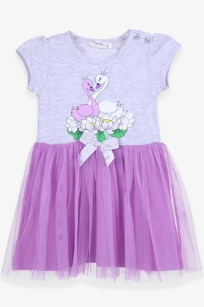 Breeze Kız Çocuk Elbise Kuğu Baskılı 1.5-5 Yaş, Gri Melanj