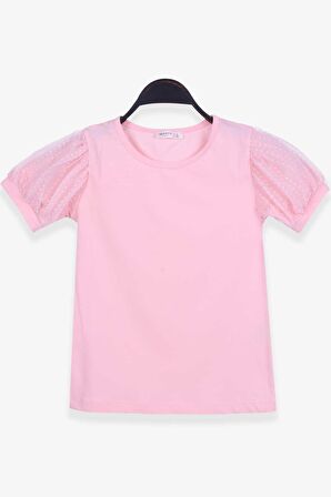 Breeze Kız Çocuk Tişört Kolları Tüllü 8-12 Yaş, Somon