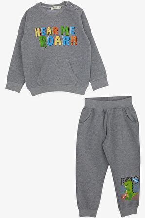 Breeze Erkek Çocuk Eşofman Takımı Renkli Slogan Baskılı 1-4 Yaş, Gri