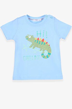Breeze Erkek Bebek Tişört Bukalemun Baskılı 9 Ay-3 Yaş, Açık Mavi