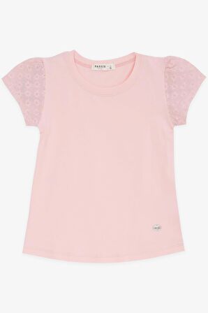 Breeze Kız Çocuk Tişört Kolları Fistolu 3-8 Yaş, Pudra