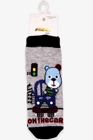 Katamino Erkek Çocuk Soket Çorap Ayıcık Desenli 1-2-7-8 Yaş, Gri