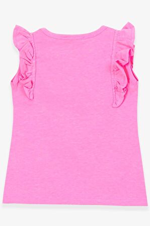 Breeze Kız Çocuk Tişört Kolları Fırfırlı 3-7 Yaş, Neon Pembe