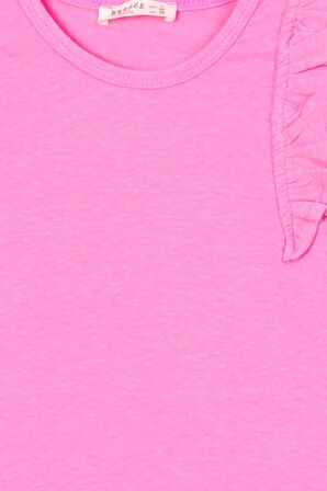 Breeze Kız Çocuk Tişört Kolları Fırfırlı 3-7 Yaş, Neon Pembe