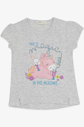 Breeze Kız Çocuk Taytlı Kapri Takım Unicorn Baskılı 1.5-5 Yaş, Açık Gri Melanj