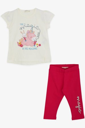 Breeze Kız Çocuk Kapri Taytlı Takım Unicorn Baskılı 1.5-5 Yaş, Ekru