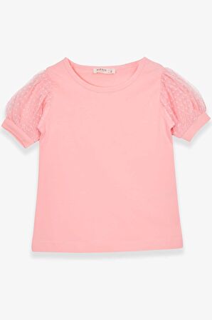 Breeze Kız Çocuk Tişört Kolları Tüllü 3-7 Yaş, Somon