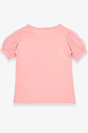 Breeze Kız Çocuk Tişört Kolları Tüllü 3-7 Yaş, Somon