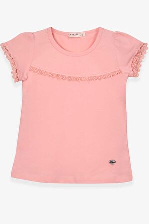 Breeze Kız Çocuk Tişört Kolları Güpürlü 2-6 Yaş, Somon