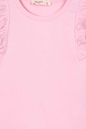 Breeze Kız Çocuk Tişört Kolları Fırfırlı 3-7 Yaş, Pudra