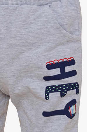 Breeze Erkek Bebek Eşofman Altı Baskılı Cepli 9 Ay-3 Yaş, Gri Melanj