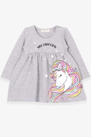 Breeze Kız Çocuk Uzun Kollu Elbise Unicorn 2-6 Yaş, Gri Melanj