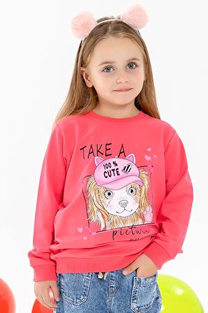 Breeze Kız Çocuk Sweatshirt Köpekcik Baskılı 3-7 Yaş, Mercan