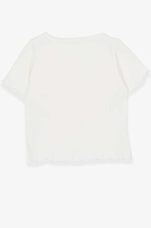 Breeze Kız Çocuk Tişört Düğme Aksesuarlı 8-14 Yaş, Ekru