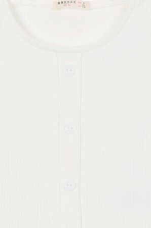 Breeze Kız Çocuk Tişört Düğme Aksesuarlı 8-14 Yaş, Ekru