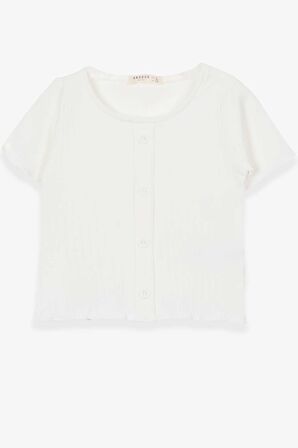Breeze Kız Çocuk Tişört Düğme Aksesuarlı 8-14 Yaş, Ekru