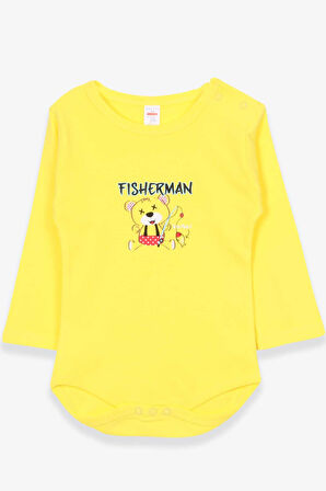 Breeze Erkek Bebek Çıtçıtlı Body Balıkçı Ayıcık Baskılı 9 Ay-3 Yaş, Neon Sarı