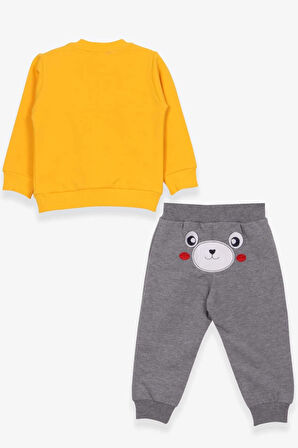 Breeze Erkek Bebek Eşofman Takımı Ayıcıklı Nakışlı 9 Ay-3 Yaş, Sarı