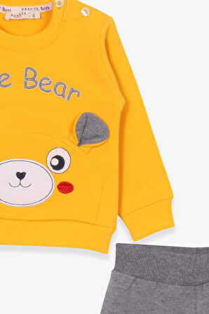 Breeze Erkek Bebek Eşofman Takımı Ayıcıklı Nakışlı 9 Ay-3 Yaş, Sarı