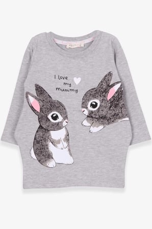 Breeze Kız Çocuk Tunik Tavşan Desenli 1.5-5 Yaş, Gri Melanj