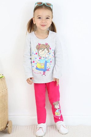 Breeze Kız Çocuk Kapri Taytlı Takım Kız Baskılı 1.5-5 Yaş, Açık Gri Melanj