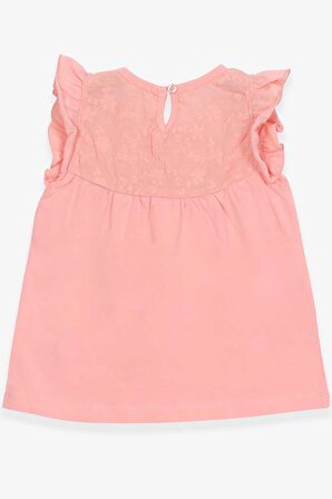 Breeze Kız Çocuk Tişört Dantelli 4-8 Yaş, Somon