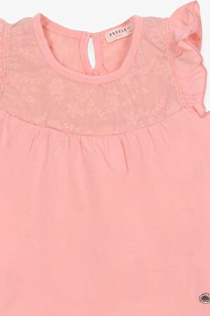 Breeze Kız Çocuk Tişört Dantelli 4-8 Yaş, Somon