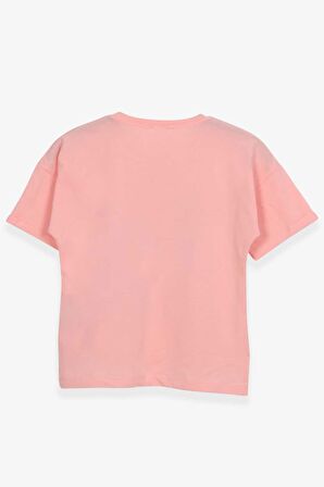 Breeze Kız Çocuk Tişört Kalpli Simli Kız Baskılı 9-16 Yaş, Somon