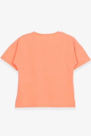 Breeze Kız Çocuk Tişört Kalpli Simli Kız Baskılı 9-16 Yaş, Neon Turuncu