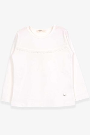 Breeze Kız Çocuk Uzun Kollu Tişört Güpürlü 2-6 Yaş, Ekru