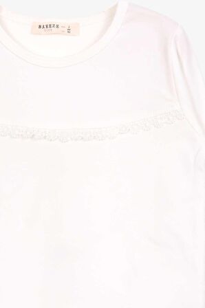 Breeze Kız Çocuk Uzun Kollu Tişört Güpürlü 2-6 Yaş, Ekru