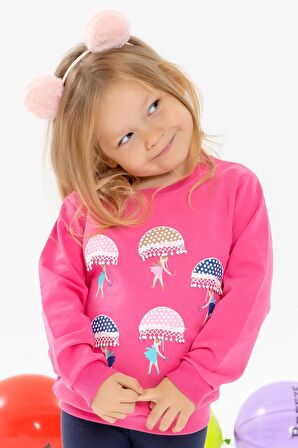 Breeze Kız Çocuk Sweatshirt Şemsiyeli Kız Baskılı 1.5-5 Yaş, Pembe