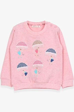 Breeze Kız Çocuk Sweatshirt Şemsiyeli Kız Baskılı 1.5-5 Yaş, Somon Melanj