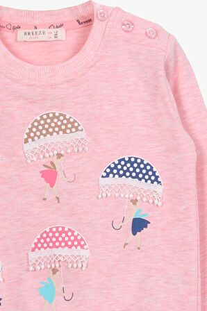Breeze Kız Çocuk Sweatshirt Şemsiyeli Kız Baskılı 1.5-5 Yaş, Somon Melanj