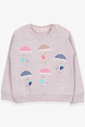 Breeze Kız Çocuk Sweatshirt Şemsiyeli Kız Baskılı 1.5-5 Yaş, Bej Melanj