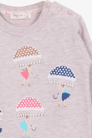 Breeze Kız Çocuk Sweatshirt Şemsiyeli Kız Baskılı 1.5-5 Yaş, Bej Melanj