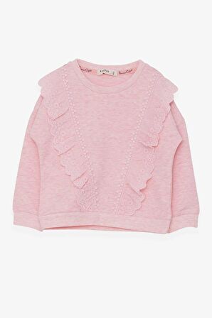 Breeze Kız Çocuk Sweatshirt Güpürlü 1.5-5 Yaş, Somon Melanj